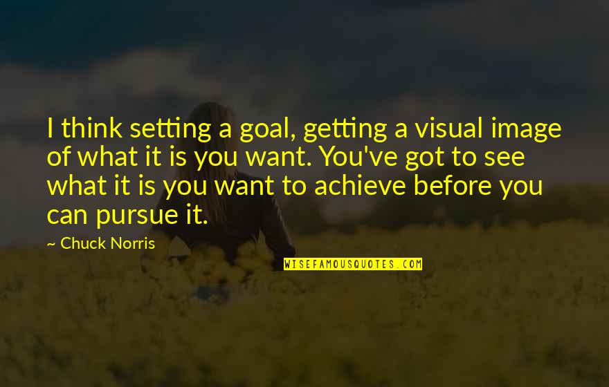 Explicate Quotes By Chuck Norris: I think setting a goal, getting a visual