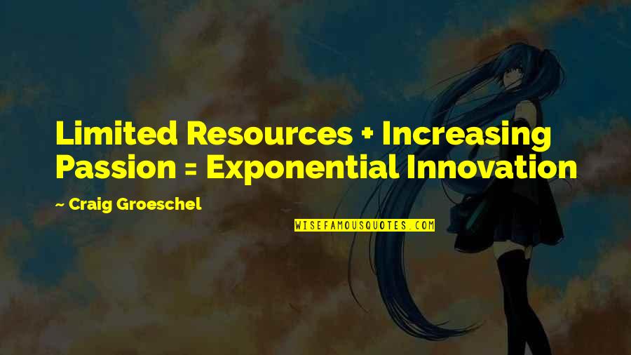 Exponential Quotes By Craig Groeschel: Limited Resources + Increasing Passion = Exponential Innovation