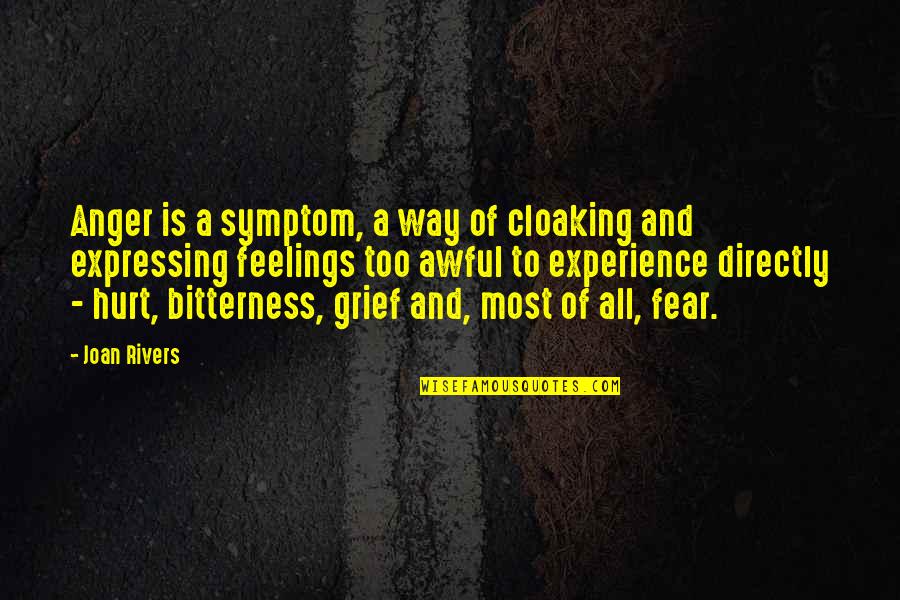 Expressing Grief Quotes By Joan Rivers: Anger is a symptom, a way of cloaking