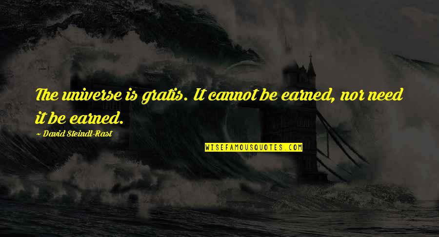 Expressing Hurt Feelings Quotes By David Steindl-Rast: The universe is gratis. It cannot be earned, Expressing Hurt Feelings Quotes By David Steindl-Rast: The universe is gratis. It cannot be earned,