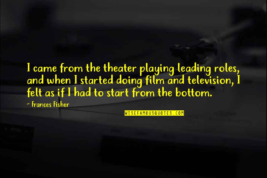 Exteriorization Quotes By Frances Fisher: I came from the theater playing leading roles, Exteriorization Quotes By Frances Fisher: I came from the theater playing leading roles,