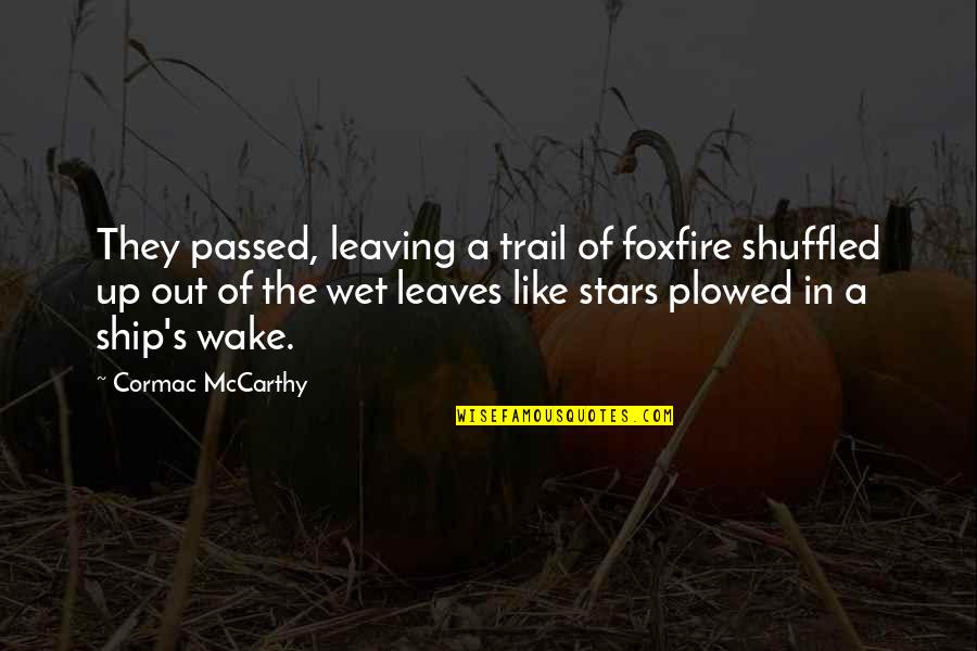 Extracted Synonym Quotes By Cormac McCarthy: They passed, leaving a trail of foxfire shuffled