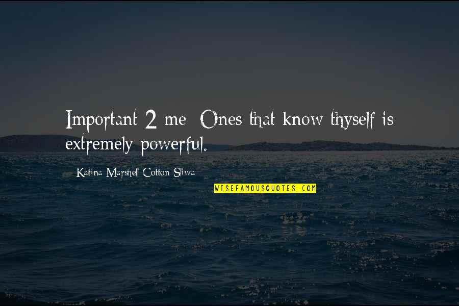 Extremely Powerful Quotes By Katina Marshell Cotton-Sliwa: Important 2 me: Ones that know thyself is