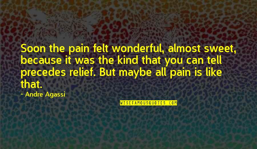 Exuma Resorts Quotes By Andre Agassi: Soon the pain felt wonderful, almost sweet, because Exuma Resorts Quotes By Andre Agassi: Soon the pain felt wonderful, almost sweet, because