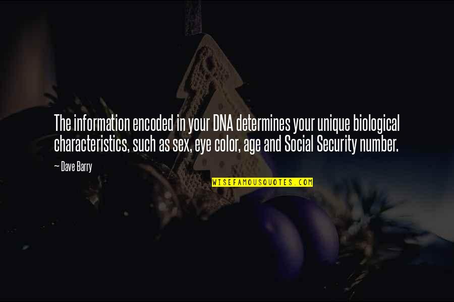 Eye Color Quotes By Dave Barry: The information encoded in your DNA determines your