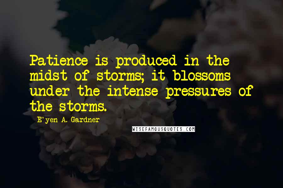 E'yen A. Gardner quotes: Patience is produced in the midst of storms; it blossoms under the intense pressures of the storms.