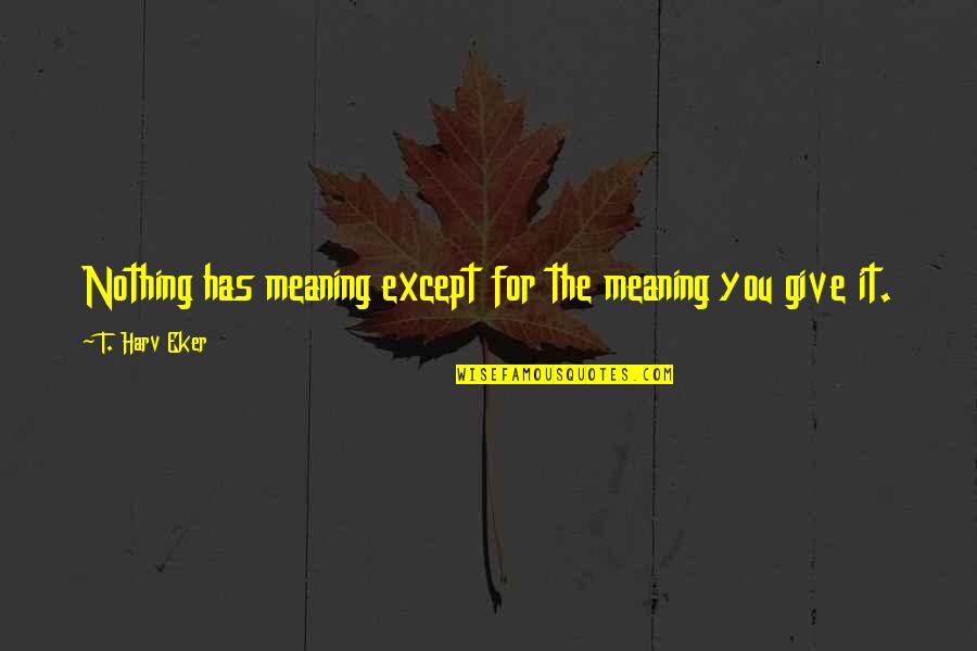 Eyerly Ball Quotes By T. Harv Eker: Nothing has meaning except for the meaning you