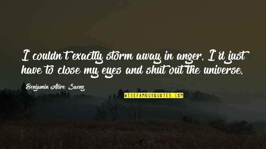 Eyes And Universe Quotes By Benjamin Alire Saenz: I couldn't exactly storm away in anger. I'd