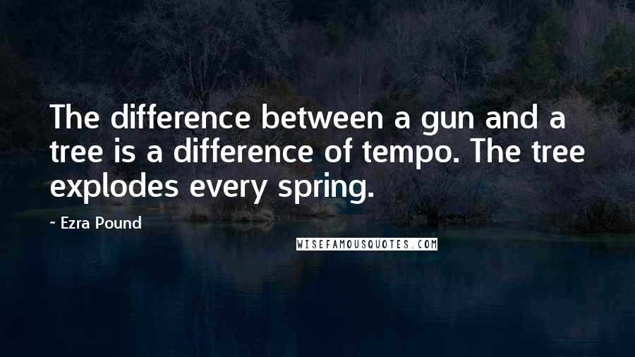 Ezra Pound quotes: The difference between a gun and a tree is a difference of tempo. The tree explodes every spring.