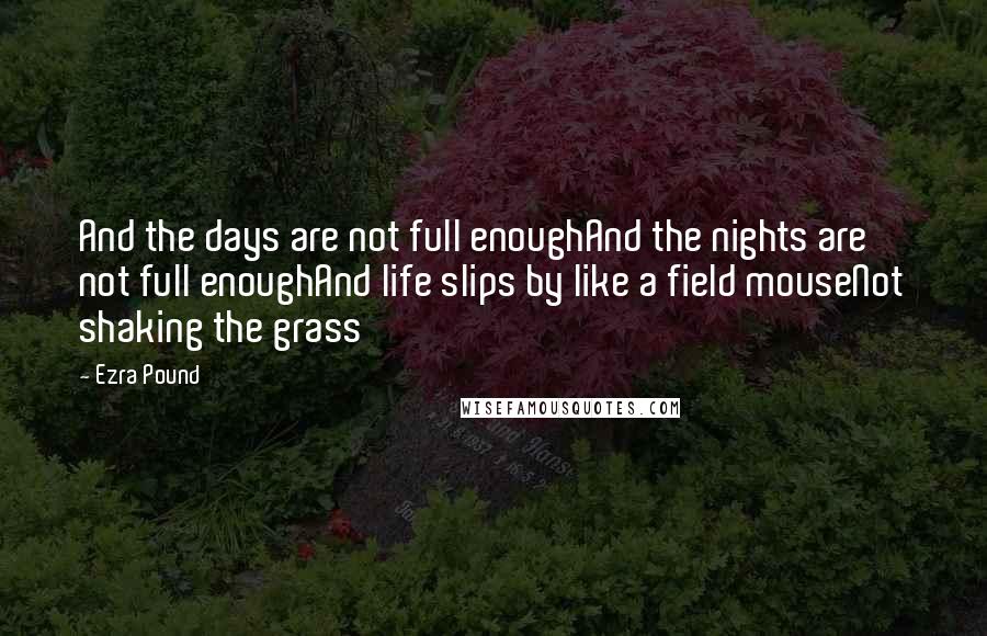 Ezra Pound quotes: And the days are not full enoughAnd the nights are not full enoughAnd life slips by like a field mouseNot shaking the grass Ezra Pound quotes: And the days are not full enoughAnd the nights are not full enoughAnd life slips by like a field mouseNot shaking the grass