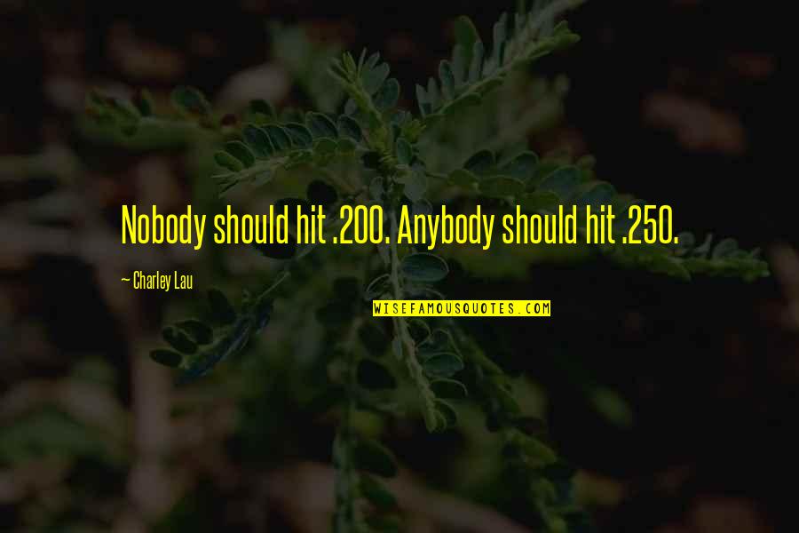 F 250 Quotes By Charley Lau: Nobody should hit .200. Anybody should hit .250. F 250 Quotes By Charley Lau: Nobody should hit .200. Anybody should hit .250.