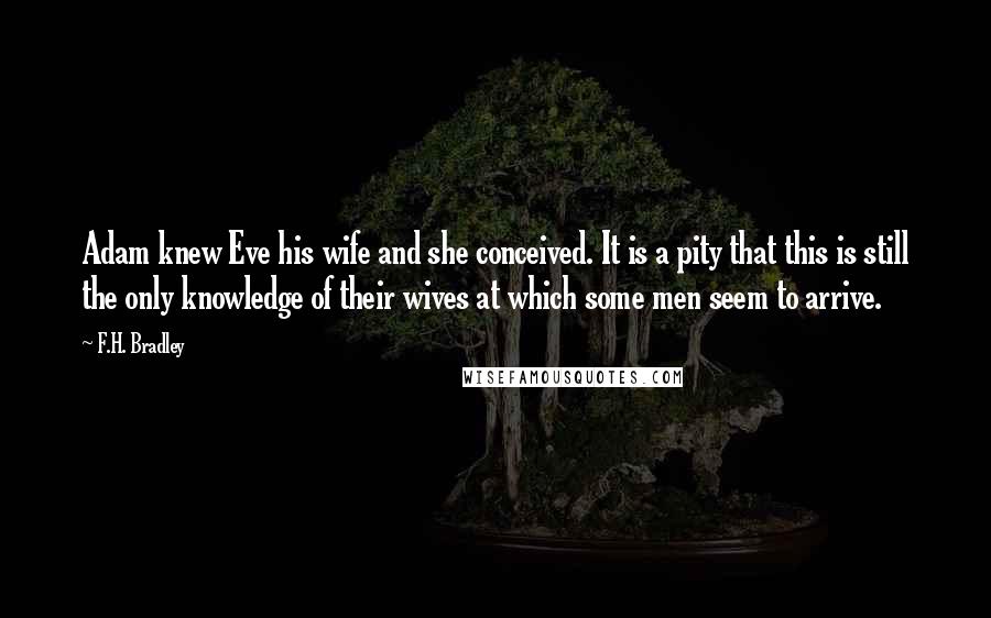 F.H. Bradley quotes: Adam knew Eve his wife and she conceived. It is a pity that this is still the only knowledge of their wives at which some men seem to arrive.