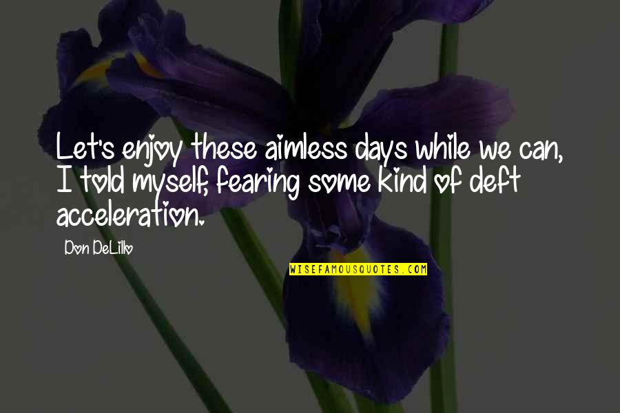 F451 Theme Quotes By Don DeLillo: Let's enjoy these aimless days while we can,