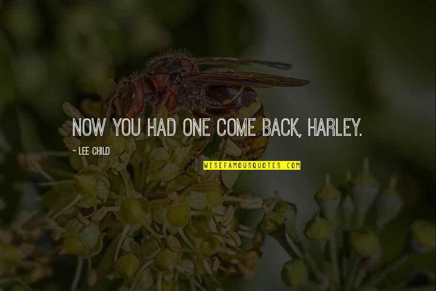 Fa Hien Chinese Traveller Quotes By Lee Child: Now you had one come back, Harley. Fa Hien Chinese Traveller Quotes By Lee Child: Now you had one come back, Harley.
