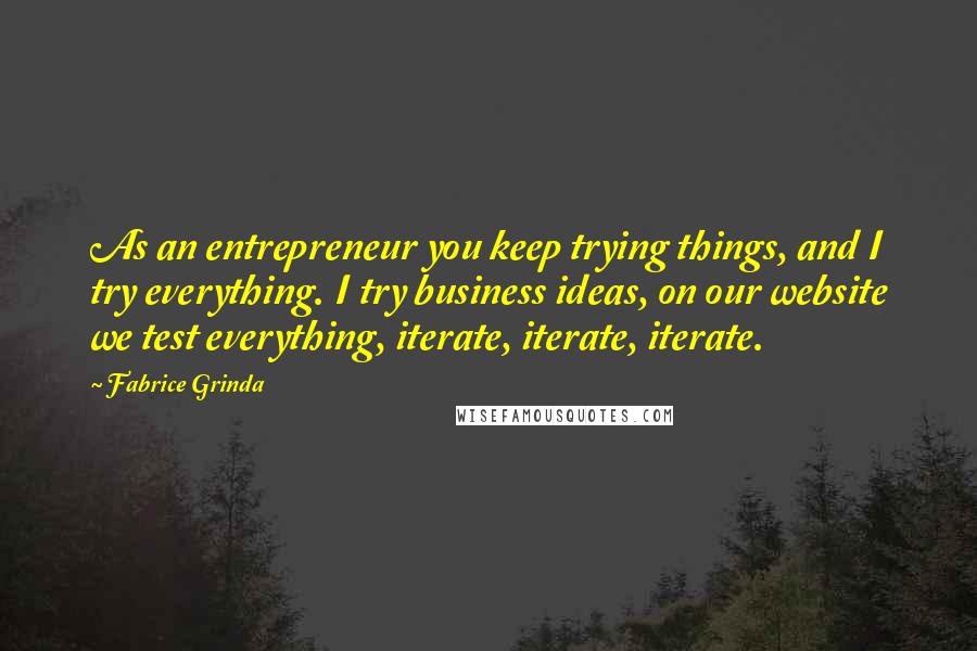 Fabrice Grinda quotes: As an entrepreneur you keep trying things, and I try everything. I try business ideas, on our website we test everything, iterate, iterate, iterate.