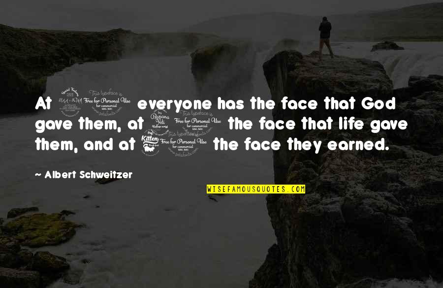 Face Life Quotes By Albert Schweitzer: At 20 everyone has the face that God