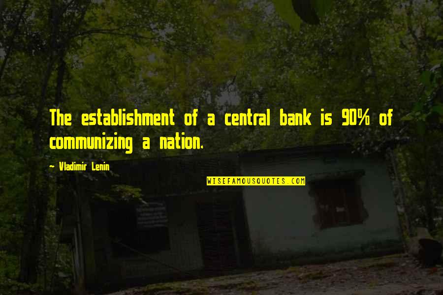 Facing Challenges With God Quotes By Vladimir Lenin: The establishment of a central bank is 90%