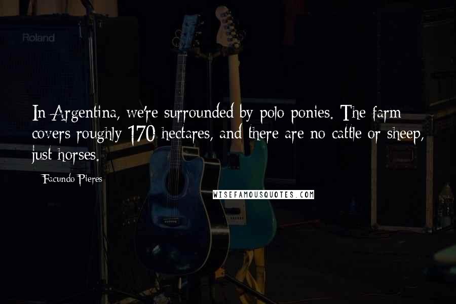 Facundo Pieres quotes: In Argentina, we're surrounded by polo ponies. The farm covers roughly 170 hectares, and there are no cattle or sheep, just horses. Facundo Pieres quotes: In Argentina, we're surrounded by polo ponies. The farm covers roughly 170 hectares, and there are no cattle or sheep, just horses.