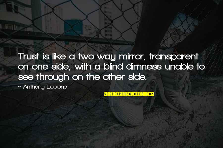 Faith And Blind Faith Quotes By Anthony Liccione: Trust is like a two-way mirror, transparent on