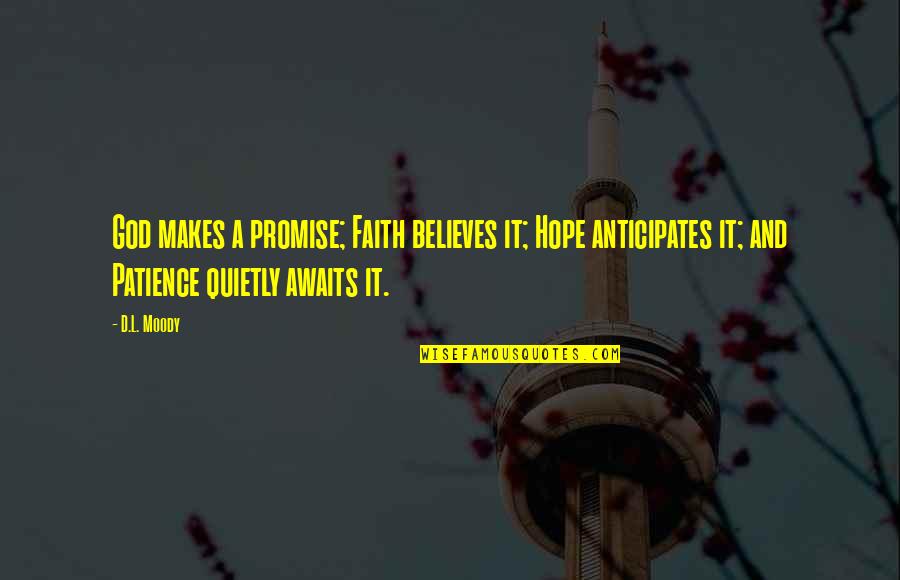 Faith And Patience Quotes By D.L. Moody: God makes a promise; Faith believes it; Hope