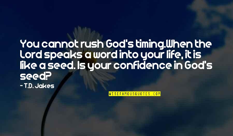 Faith In The Lord Quotes By T.D. Jakes: You cannot rush God's timing.When the Lord speaks