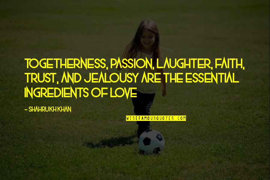 Faith Love And Trust Quotes By Shahrukh Khan: Togetherness, passion, laughter, faith, trust, and jealousy are