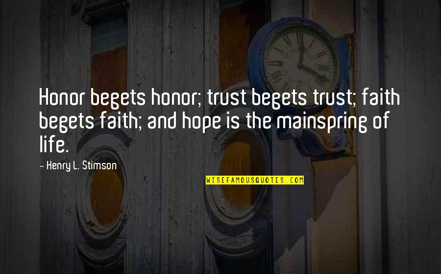 Faith Trust Hope Quotes By Henry L. Stimson: Honor begets honor; trust begets trust; faith begets