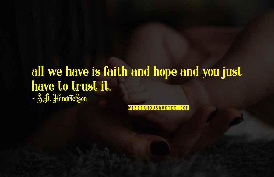Faith Trust Hope Quotes By S.D. Hendrickson: all we have is faith and hope and