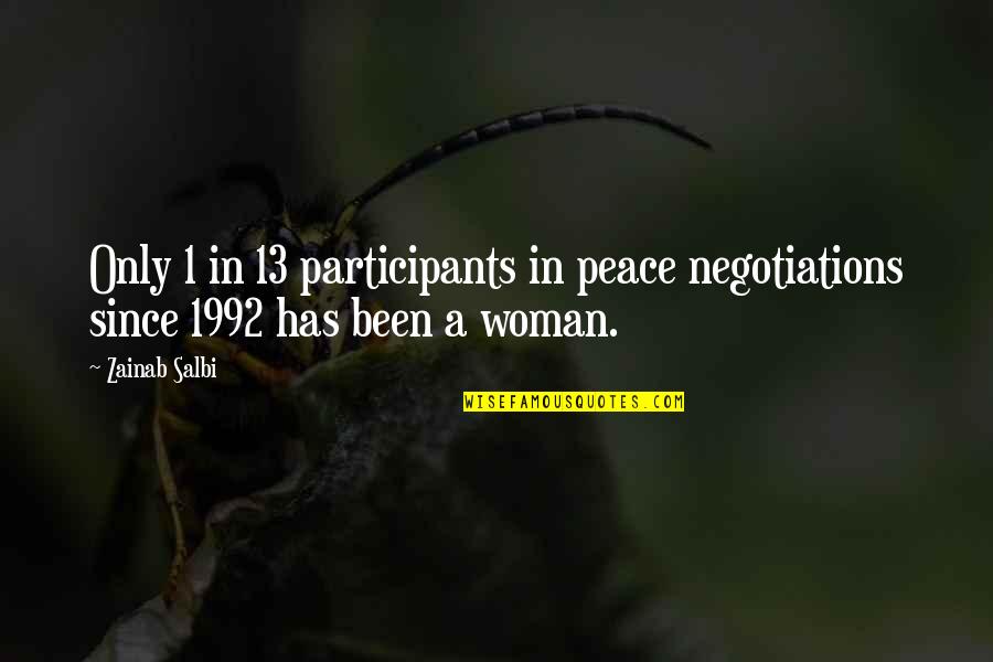 Fall Down Stand Up Quotes By Zainab Salbi: Only 1 in 13 participants in peace negotiations