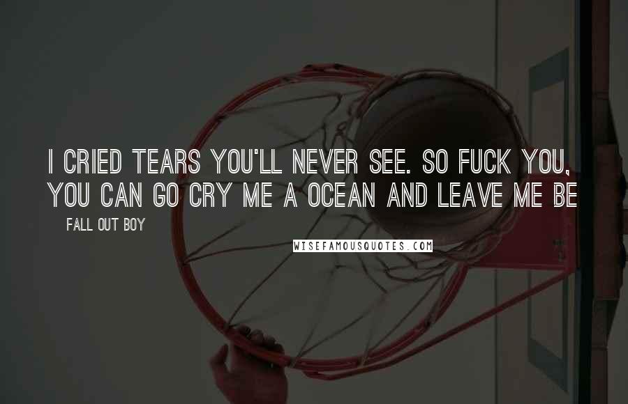 Fall Out Boy quotes: I cried tears you'll never see. So fuck you, you can go cry me a ocean and leave me be