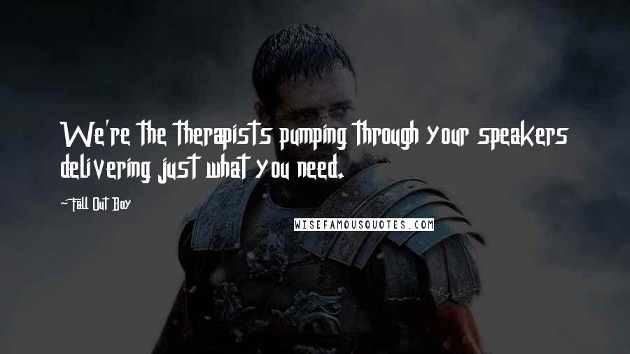 Fall Out Boy quotes: We're the therapists pumping through your speakers delivering just what you need.