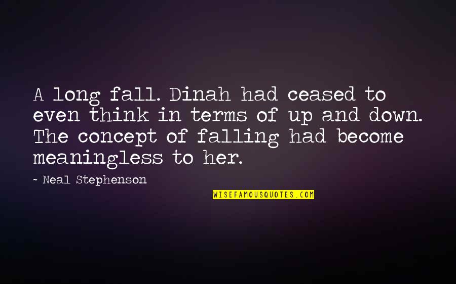 Falling Down Quotes By Neal Stephenson: A long fall. Dinah had ceased to even