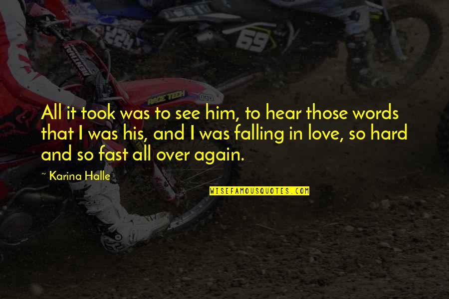 Falling For You Fast Quotes By Karina Halle: All it took was to see him, to Falling For You Fast Quotes By Karina Halle: All it took was to see him, to