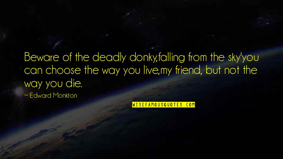 Falling Out With Your Best Friend Quotes By Edward Monkton: Beware of the deadly donky,falling from the sky'you