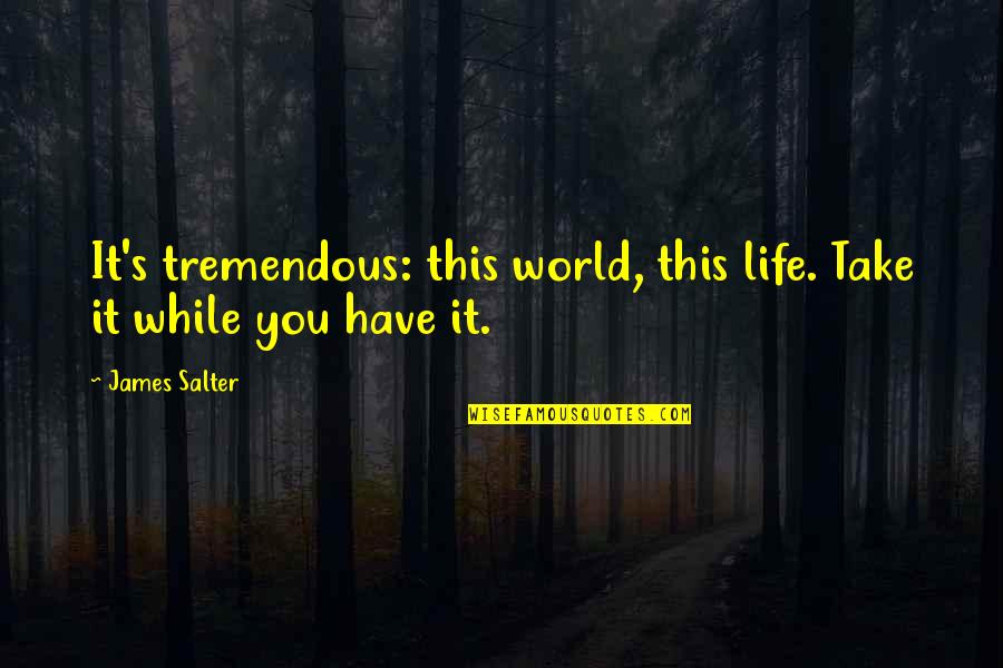 False Love Quotes Quotes By James Salter: It's tremendous: this world, this life. Take it