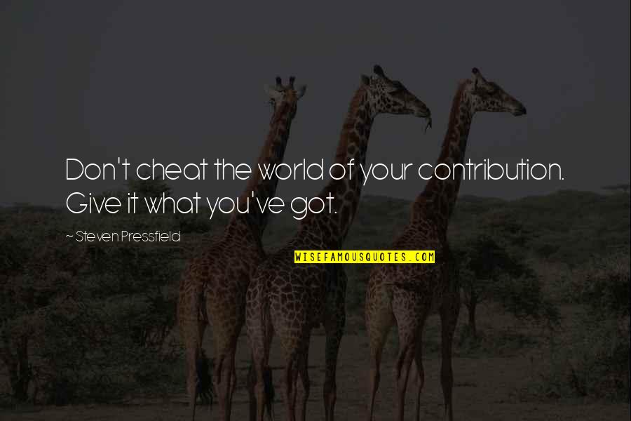 Falsken Fal Ro5 35e Quotes By Steven Pressfield: Don't cheat the world of your contribution. Give Falsken Fal Ro5 35e Quotes By Steven Pressfield: Don't cheat the world of your contribution. Give