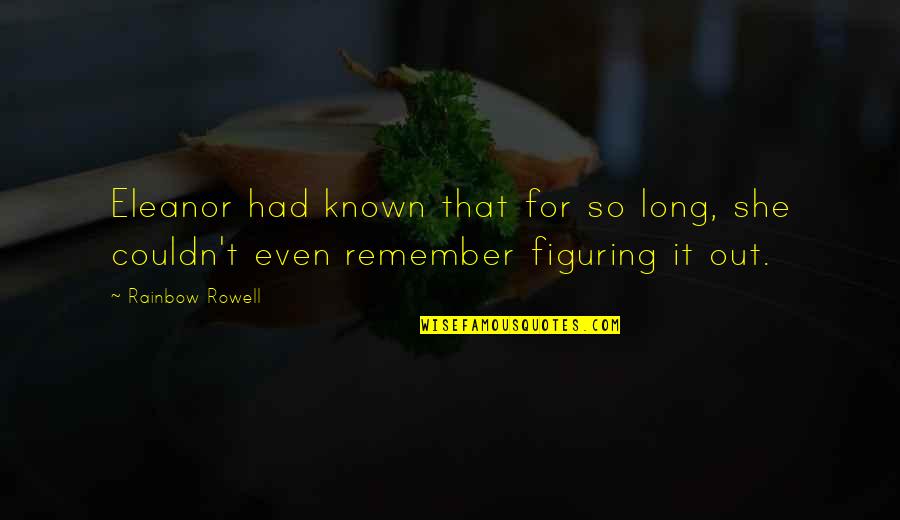 Familiarity Quotes By Rainbow Rowell: Eleanor had known that for so long, she