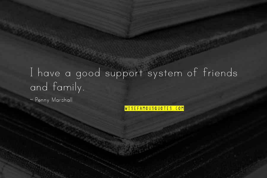 Family And Friends Support Quotes By Penny Marshall: I have a good support system of friends