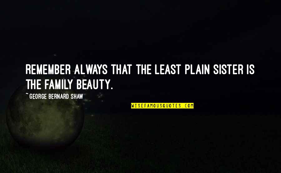 Family Is Always Family Quotes By George Bernard Shaw: Remember always that the least plain sister is Family Is Always Family Quotes By George Bernard Shaw: Remember always that the least plain sister is