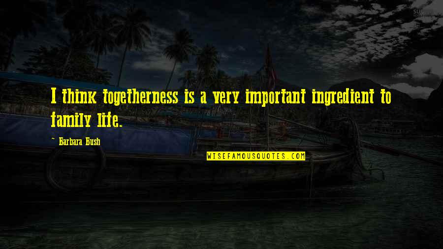 Family Is Togetherness Quotes By Barbara Bush: I think togetherness is a very important ingredient
