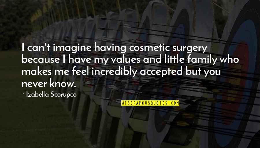 Family Never There Quotes By Izabella Scorupco: I can't imagine having cosmetic surgery because I