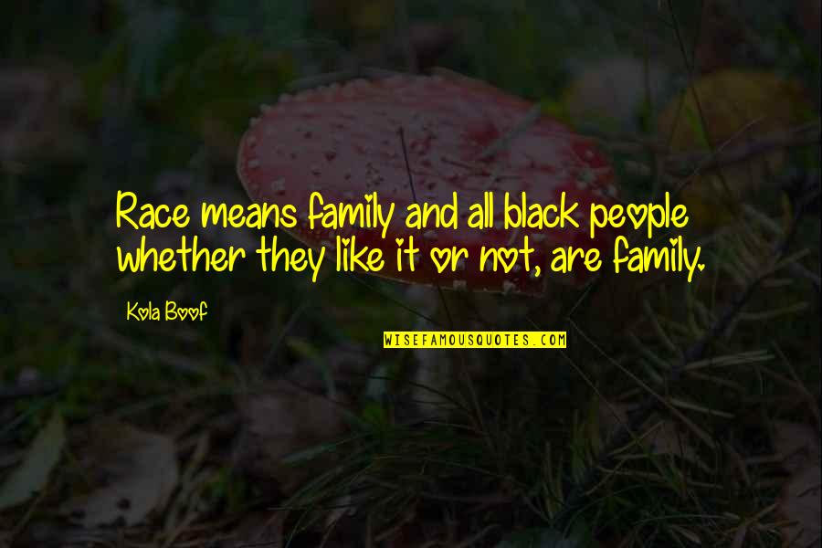 Family Or Not Quotes By Kola Boof: Race means family and all black people whether