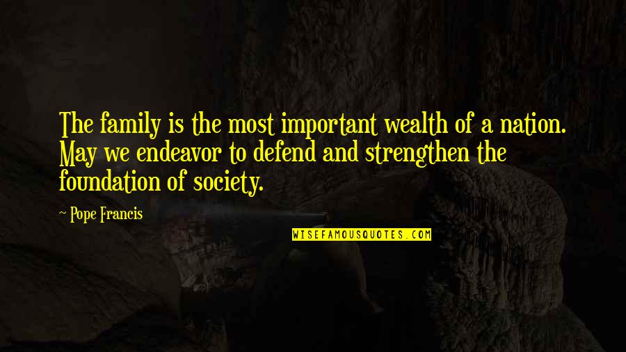 Family Wealth Quotes By Pope Francis: The family is the most important wealth of