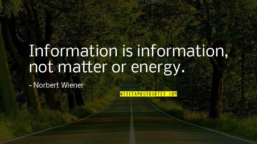 Famous Conservative Quotes By Norbert Wiener: Information is information, not matter or energy.