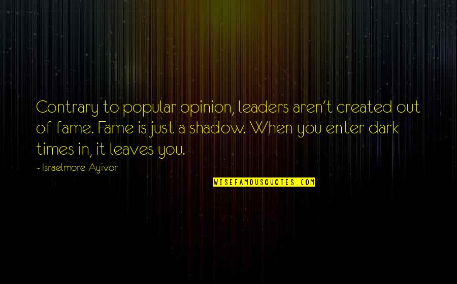 Famous Dark Quotes By Israelmore Ayivor: Contrary to popular opinion, leaders aren't created out