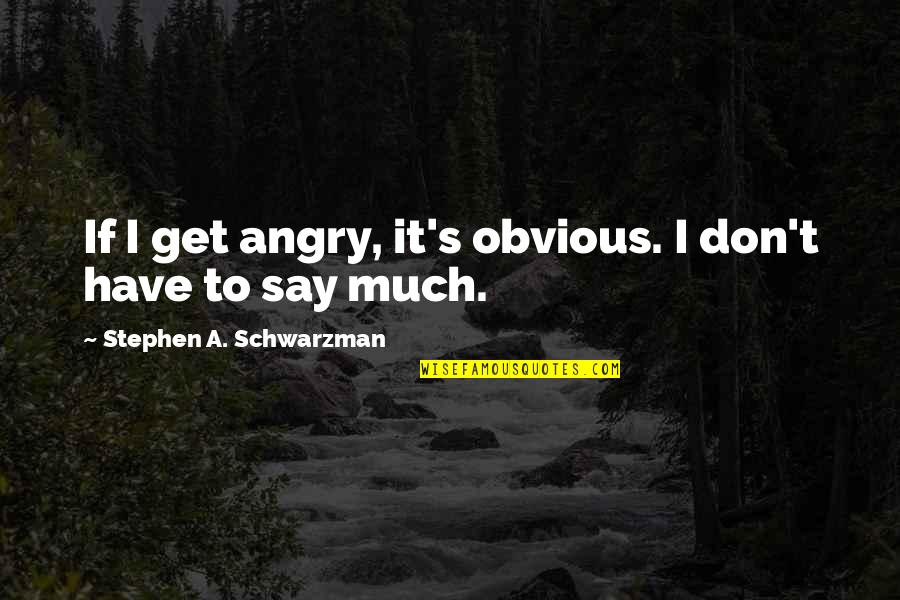 Famous Darwin Quotes By Stephen A. Schwarzman: If I get angry, it's obvious. I don't