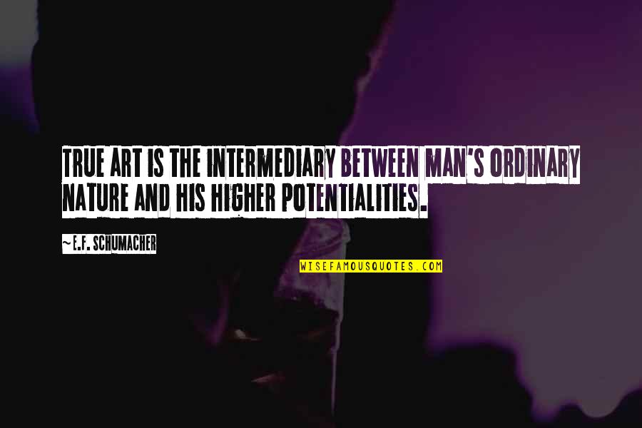 Famous Eyeglasses Quotes By E.F. Schumacher: True art is the intermediary between man's ordinary