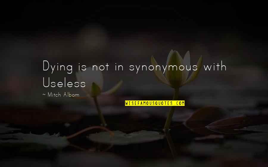 Famous Flags Quotes By Mitch Albom: Dying is not in synonymous with Useless