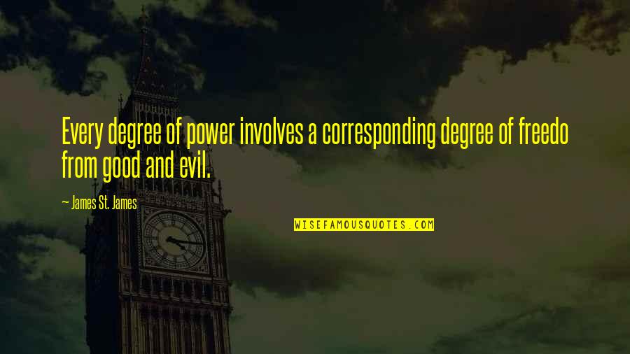 Famous Hyacinth Bucket Quotes By James St. James: Every degree of power involves a corresponding degree Famous Hyacinth Bucket Quotes By James St. James: Every degree of power involves a corresponding degree