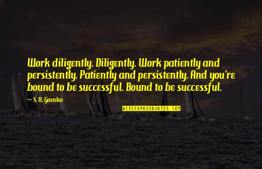 Famous Investigative Quotes By S. N. Goenka: Work diligently. Diligently. Work patiently and persistently. Patiently